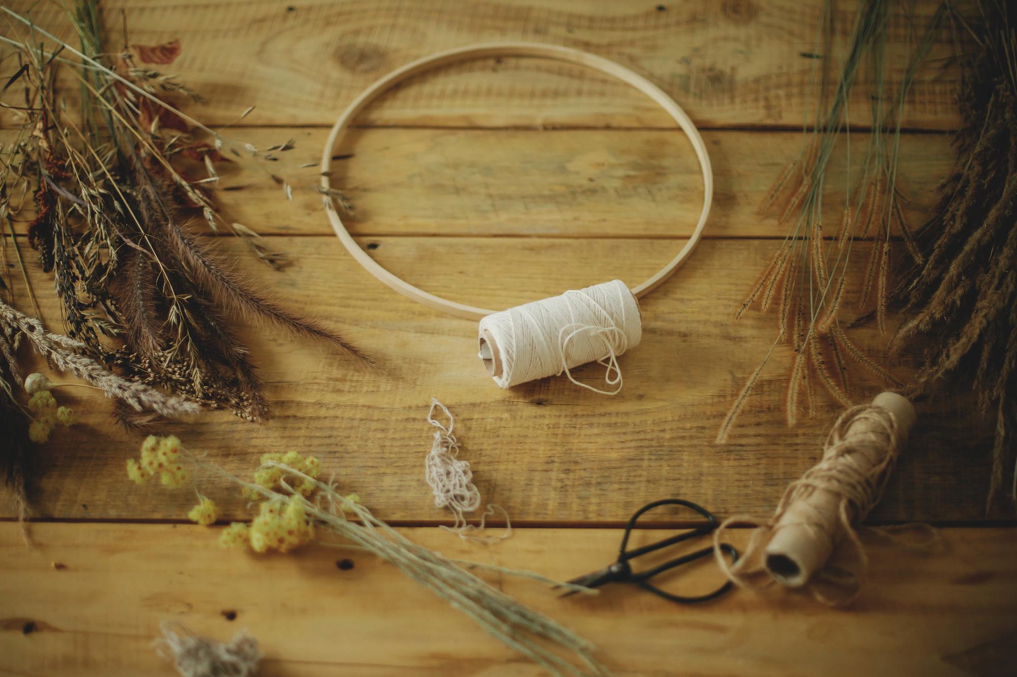 Atelier interior with hoop and thread