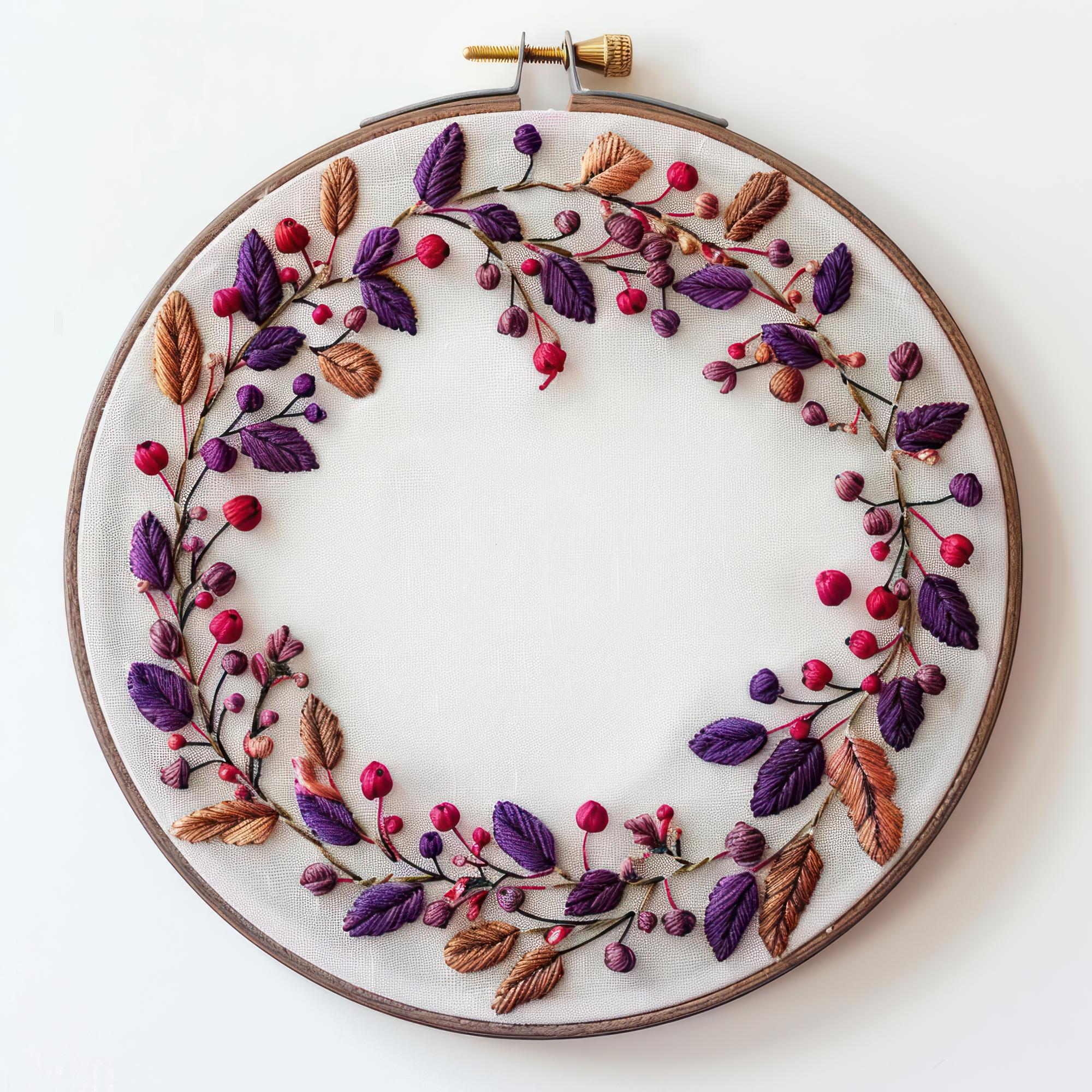 Close-up embroidery hoop with floral motif