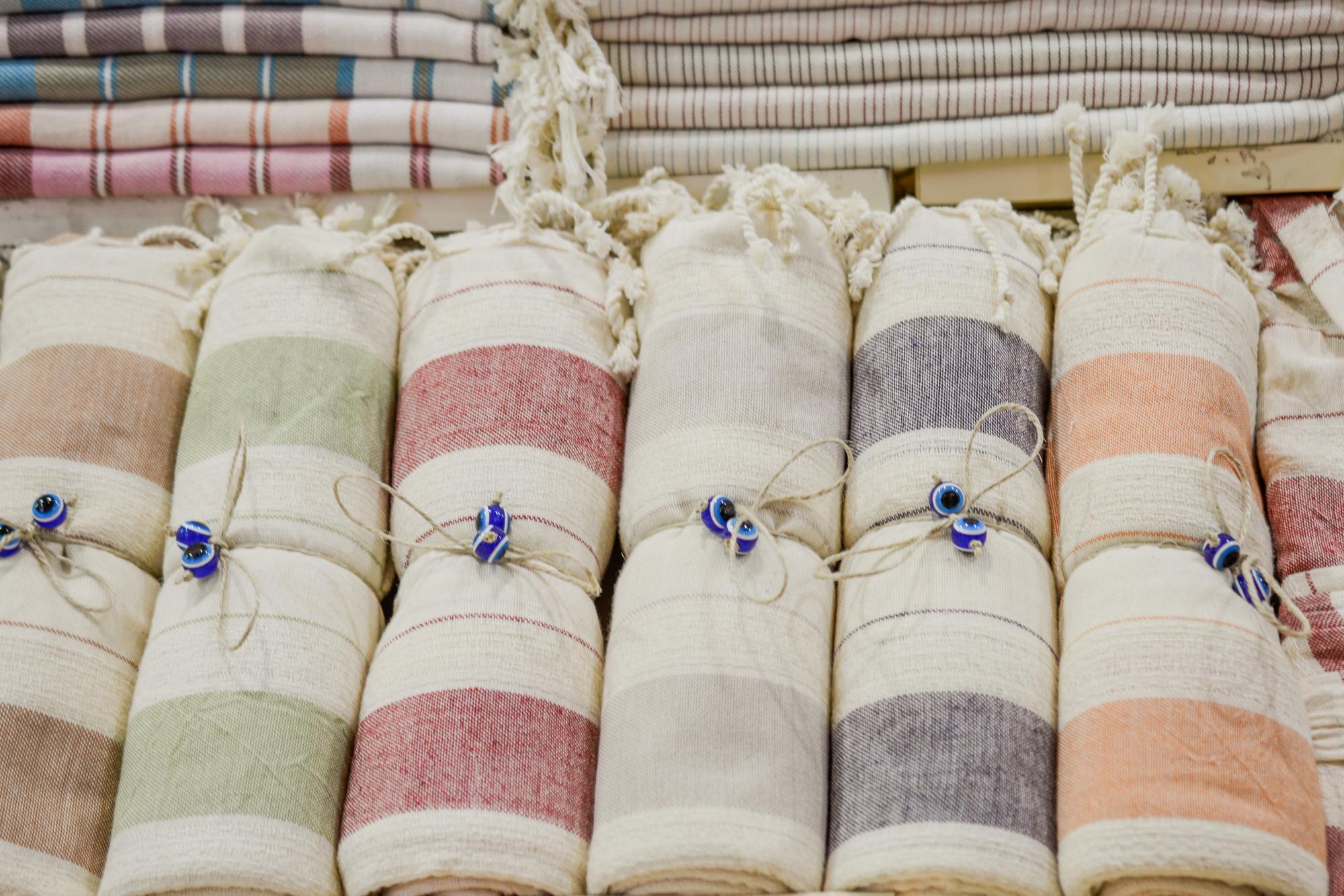 Stack of labeled linen patches